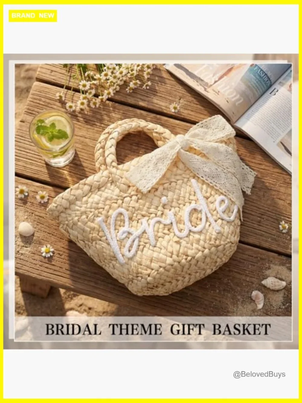 Straw Beach Tote with BRIDE Letters, Bachelorette Wedding Gift Bag - Picture 4 of 7